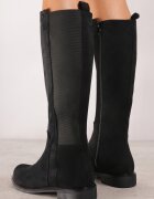  Cizme Negre din ecosamot cu talpă plată în stil ofițeresc cu elastic Ansista