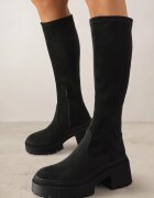  Cizme Negre Lungi cu Gambă Elastică cu Talpă Groasă Texturată Hantrine