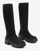  Cizme Negre Lungi cu Gambă Elastică cu Talpă Groasă Texturată Hantrine