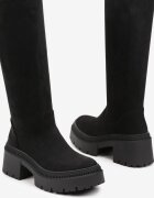 Cizme Negre Lungi cu Gambă Elastică cu Talpă Groasă Texturată Hantrine