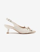 c'm paris Sandale albe cu toc rață tip Slingback decorate cu cataramă Tolirea