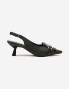 c'm paris Sandale Negre cu toc tip pisică tip slingback decorate cu cataramă Tolirea
