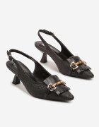 c'm paris Sandale Negre cu toc tip pisică tip slingback decorate cu cataramă Tolirea