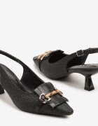 c'm paris Sandale Negre cu toc tip pisică tip slingback decorate cu cataramă Tolirea