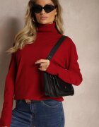 coazy knitz Clasic Pulover cu guler înalt cu mânecă lungă Bordeaux cu adaos de viscoză Leriona