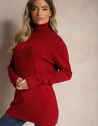 coazy knitz Clasic Pulover cu guler înalt cu mânecă lungă Bordeaux cu adaos de viscoză Leriona