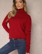 coazy knitz Clasic Pulover cu guler înalt cu mânecă lungă Bordeaux cu adaos de viscoză Leriona