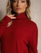 coazy knitz Clasic Pulover cu guler înalt cu mânecă lungă Bordeaux cu adaos de viscoză Leriona