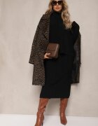  Completa neagră din tricot texturat cu viscoză Pulover cu guler semi-înalt și Fustă mulată Atteleia