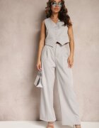  Completul de costum Gri cu dungi delicate cu vestă și pantaloni largi Paliera