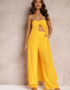  Compleu 2 piese Galben Top Lung și Pantaloni cu elastic în talie și picioare largi Bincina