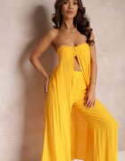  Compleu 2 piese Galben Top Lung și Pantaloni cu elastic în talie și picioare largi Bincina