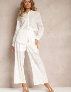 Compleu Alb 2 piese din Țesătură Brodată cu Cămașă și Pantaloni Aleiga