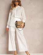  Compleu Alb 2 piese din Țesătură Brodată cu Cămașă și Pantaloni Aleiga