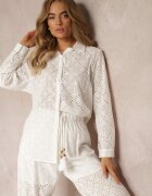  Compleu Alb 2 piese din Țesătură Brodată cu Cămașă și Pantaloni Aleiga