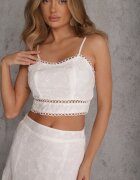  Compleu Alb Boho Top brodat Fustă cu talie elastică și volan Worpia