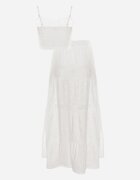  Compleu Alb Boho Top brodat Fustă cu talie elastică și volan Worpia