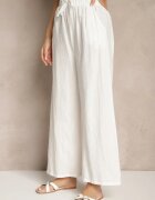  Compleu Alb din Bumbac Bluză cu Nasturi Pantaloni Largi cu Elastic în Talie Floricella