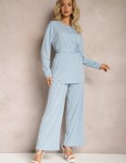  Compleu Albastru deschis Bluză și Pantaloni cu craci drepți și elastic Daeirassa