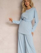  Compleu Albastru deschis Bluză și Pantaloni cu craci drepți și elastic Daeirassa