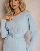 Compleu Albastru deschis Bluză și Pantaloni cu craci drepți și elastic Daeirassa