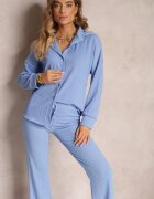  Compleu Albastru în 2 piese cu Cămașă și Pantaloni Decorat cu Imprimeu Delicat Jaila