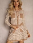  Compleu Bej din tricot Fustă cloche și Cardigan deschis Zemida