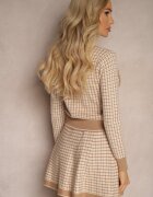  Compleu Bej din tricot Fustă cloche și Cardigan deschis Zemida