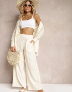  Compleu bej din vâscoză Pantaloni cu picioare largi și elastic în talie Cămașă cu nasturi Tinamars