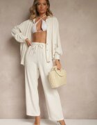  Compleu Bej din vâscoză și in cu cămașă și pantaloni largi Hanorwen