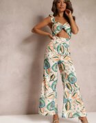 Compleu Bej Floral din 2 piese cu Top și Pantaloni Largi Assomi