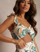  Compleu Bej Floral din 2 piese cu Top și Pantaloni Largi Assomi