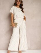  Compleu Casual Bej-Auriu Pantaloni Lungi și Bluză cu Elastic în Talie Acrinna