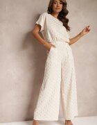  Compleu Casual Bej-Auriu Pantaloni Lungi și Bluză cu Elastic în Talie Acrinna