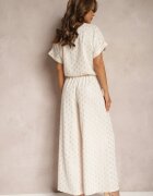  Compleu Casual Bej-Auriu Pantaloni Lungi și Bluză cu Elastic în Talie Acrinna