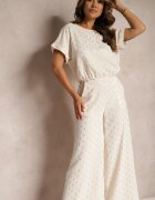  Compleu Casual Bej-Auriu Pantaloni Lungi și Bluză cu Elastic în Talie Acrinna