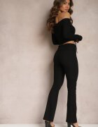  Compleu Casual Negru cu Bluză Carmen cu Bretele și Pantaloni evazați elastici din Bumbac Marata