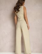  Compleu Costum Bej Vestă și Pantaloni Drepți High Waist Nithriella