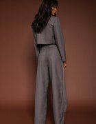  Compleu Costum Gri cu Sacou Scurt și Pantaloni Asimetrici Remilena