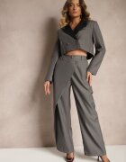  Compleu Costum Gri cu Sacou Scurt și Pantaloni Asimetrici Remilena