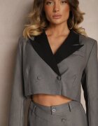 Compleu Costum Gri cu Sacou Scurt și Pantaloni Asimetrici Remilena