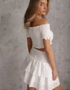  Compleu dantelat alb din bumbac top în stil spaniol fustă cu elastic în talie Vimariah
