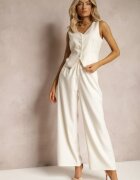  Compleu de costum Bej deschis Vestă cu nasturi și Pantaloni Palazzo largi Pioral