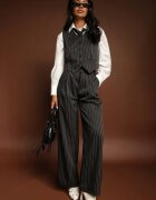  Compleu de costum Negru cu Dungi Delicate cu Vestă și Pantaloni Largi Paliera