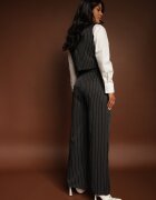  Compleu de costum Negru cu Dungi Delicate cu Vestă și Pantaloni Largi Paliera