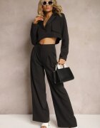  Compleu de costum Negru Sacou scurt și Pantaloni largi Mairilee