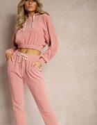  Compleu de trening Roz cu adaos de bumbac Pantaloni cu elastic in talie și Bluză cu glugă Hasaria