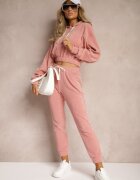  Compleu de trening Roz cu adaos de bumbac Pantaloni cu elastic in talie și Bluză cu glugă Hasaria