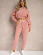  Compleu de trening Roz cu adaos de bumbac Pantaloni cu elastic in talie și Bluză cu glugă Hasaria