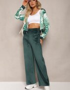  Compleu de trening verde închis din velur bluză cu glugă și imprimeu floral și pantaloni largi lejeri Raiantise